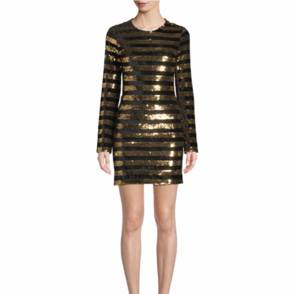 RTA Crystal Sequined Velvet Long Sleeve Dress